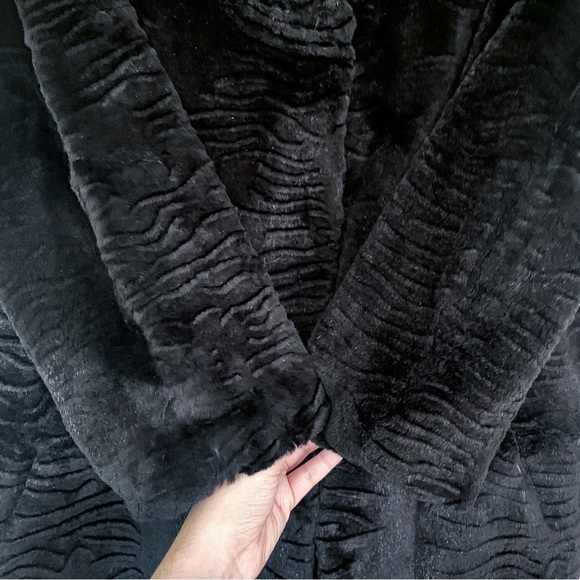Dawn Levy Catina Coat Rabbit Fur Black Textured Small EUC - Picture 5 of 10